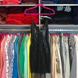 Glare black sequin spaghetti strap backless dress size L NWOT
